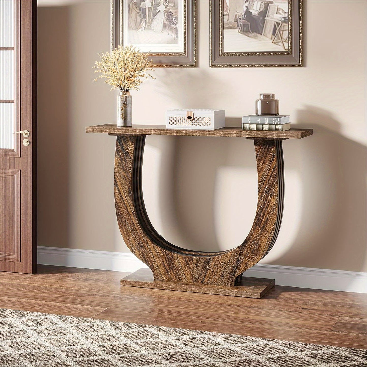 Farmhouse Console Table, 41.34" Wood Entry Table with Sturdy Geometric Base, Narrow Long Sofa Table Behind Couch Accent Foyer Table for Entryway, Hallway, Living Room, Christmas Renewal