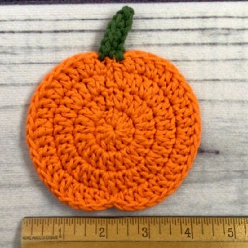 Autumn Crochet Pumpkin Coasters - Set of 4, Fabric Handmade Drink Pads, Fall Farmhouse Decoration, Thanksgiving Table Accessory, Halloween Kitchen Gift.