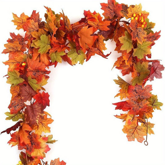 3Pack 5.7Ft/Piece Rattan Maple Leaf Garland - Authentic Simulation Rattan Decoration for Indoor Thanksgiving, Autumn, and Christmas Decorations