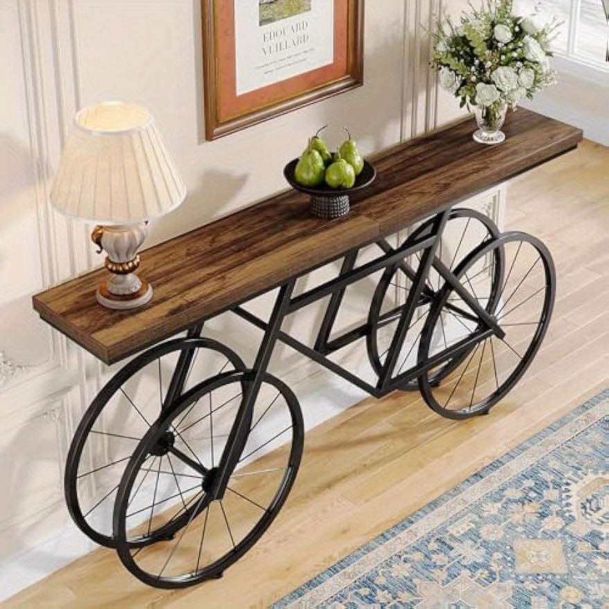 70.9-Inch Extra Long Console Table, Narrow Sofa Table with Bicycle Metal Base, Modern Industrial Entryway Table Behind Couch Table for Living Room, Hallway, Entrance, Foyer, Christmas Renewal