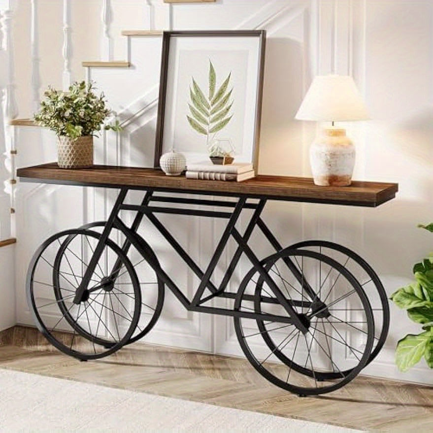 70.9-Inch Extra Long Console Table, Narrow Sofa Table with Bicycle Metal Base, Modern Industrial Entryway Table Behind Couch Table for Living Room, Hallway, Entrance, Foyer, Christmas Renewal