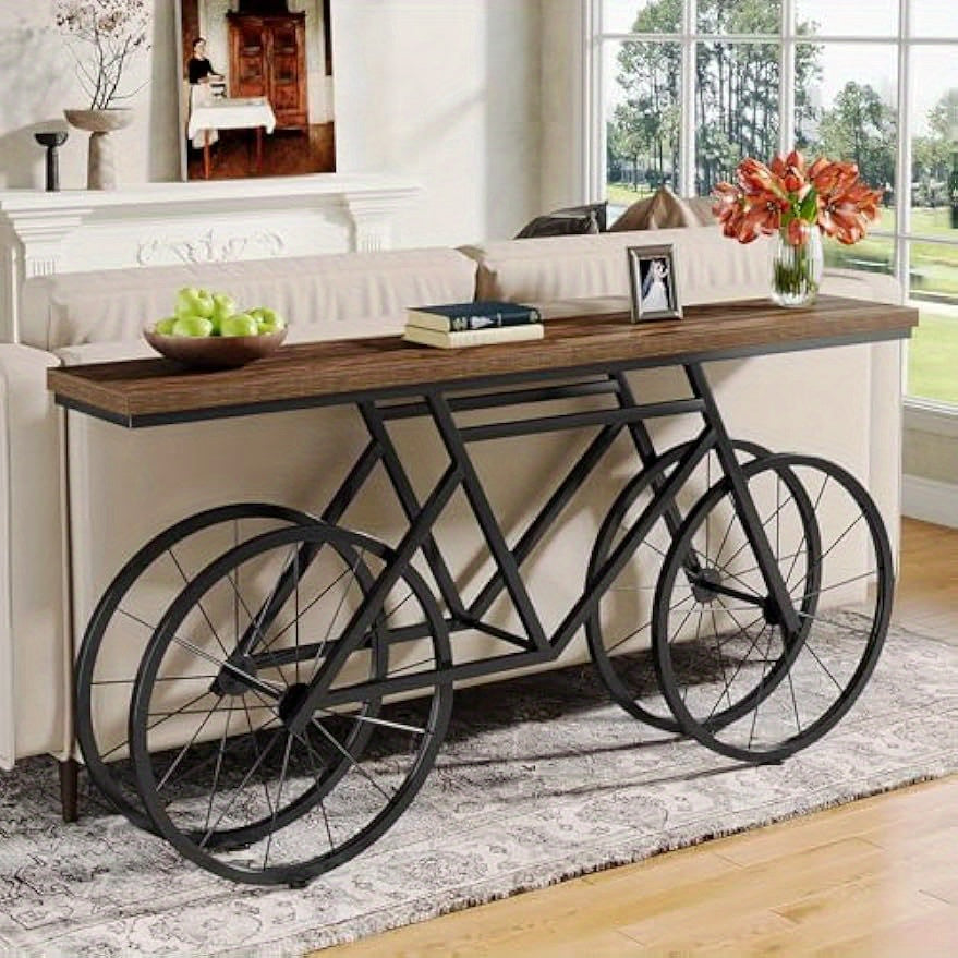 70.9-Inch Extra Long Console Table, Narrow Sofa Table with Bicycle Metal Base, Modern Industrial Entryway Table Behind Couch Table for Living Room, Hallway, Entrance, Foyer, Christmas Renewal