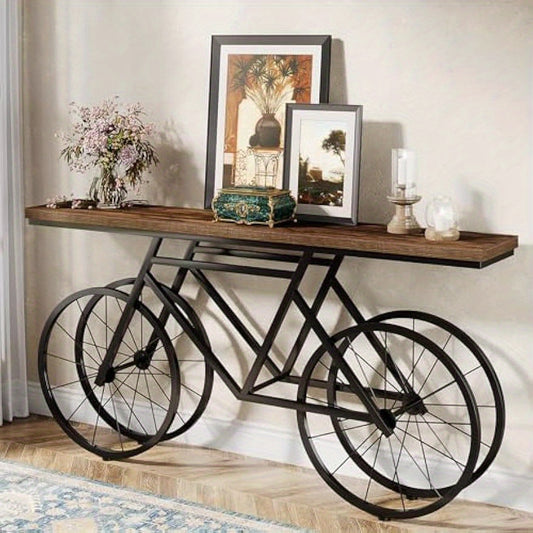 70.9-Inch Extra Long Console Table, Narrow Sofa Table with Bicycle Metal Base, Modern Industrial Entryway Table Behind Couch Table for Living Room, Hallway, Entrance, Foyer, Christmas Renewal