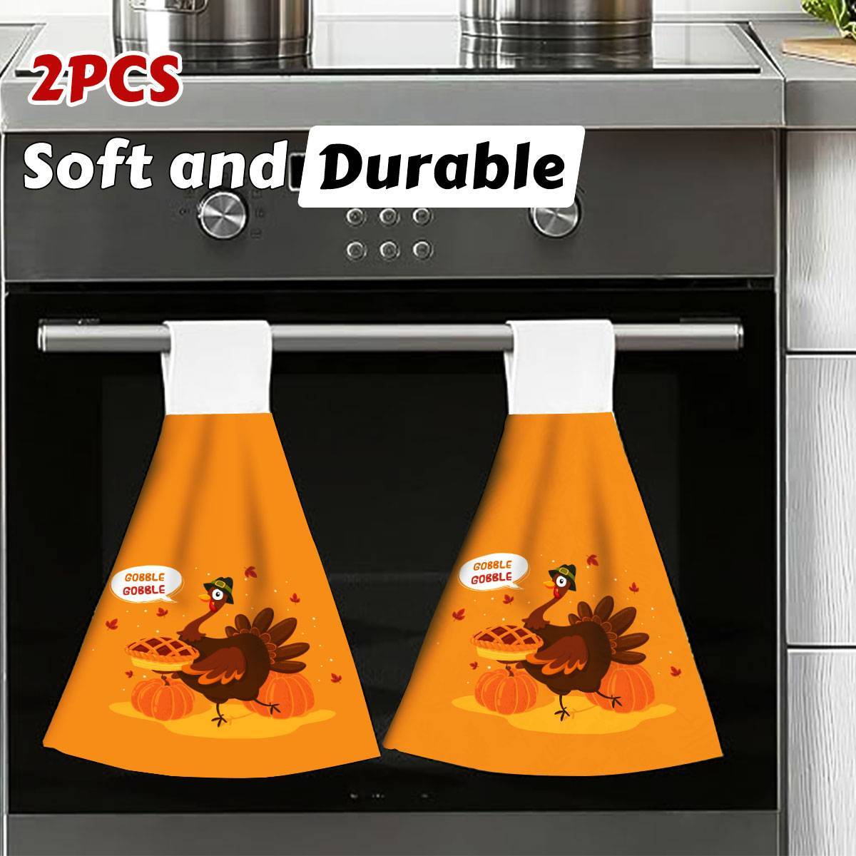 2pcs Thanksgiving Turkey Hand Towels, Soft and Durable Polyester Kitchen Dishcloths, Modern Cartoon Style, Lightweight, Easy Hanging, for Home, Bathroom, and Kitchen Decor, Perfect for Women, Moms, Grandmas, Apt Decor, Housew