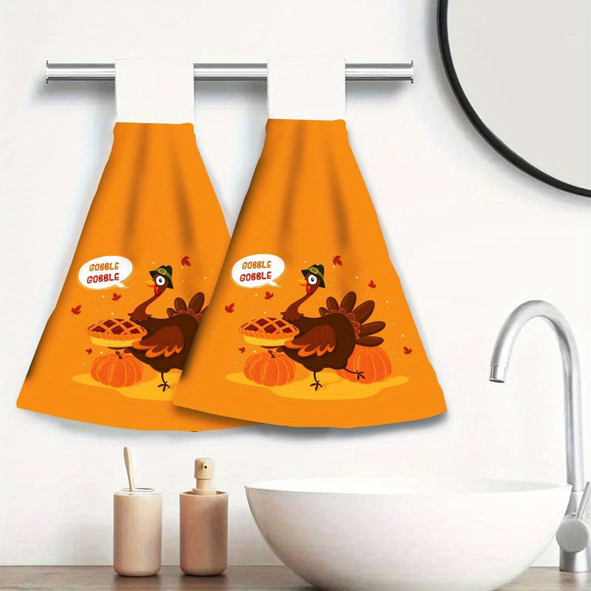 2pcs Thanksgiving Turkey Hand Towels, Soft and Durable Polyester Kitchen Dishcloths, Modern Cartoon Style, Lightweight, Easy Hanging, for Home, Bathroom, and Kitchen Decor, Perfect for Women, Moms, Grandmas, Apt Decor, Housew