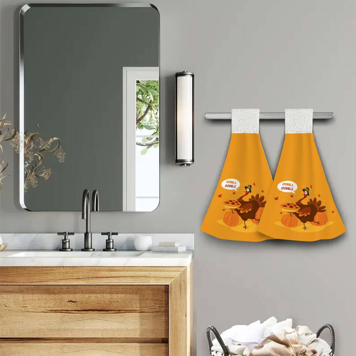 2pcs Thanksgiving Turkey Hand Towels, Soft and Durable Polyester Kitchen Dishcloths, Modern Cartoon Style, Lightweight, Easy Hanging, for Home, Bathroom, and Kitchen Decor, Perfect for Women, Moms, Grandmas, Apt Decor, Housew