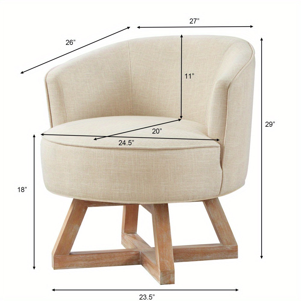 360 ° Free Swivel Beige Office Chair with Cross-Shaped Wooden Base, Classic Linen Fabric, Suitable for Living Room, Bedroom, Office, Dresser