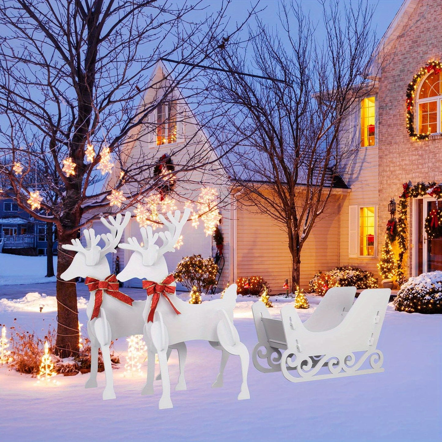 3 PCS Festive Outdoor Reindeer Sleigh Christmas Decorations for Holiday Season