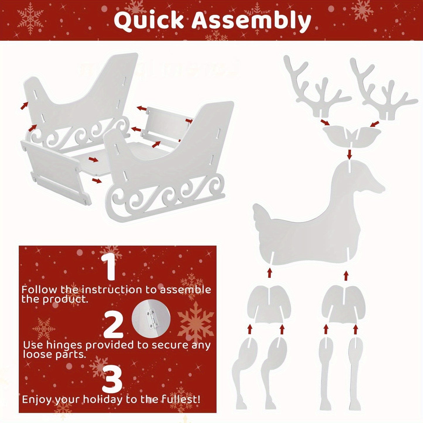 3 PCS Festive Outdoor Reindeer Sleigh Christmas Decorations for Holiday Season