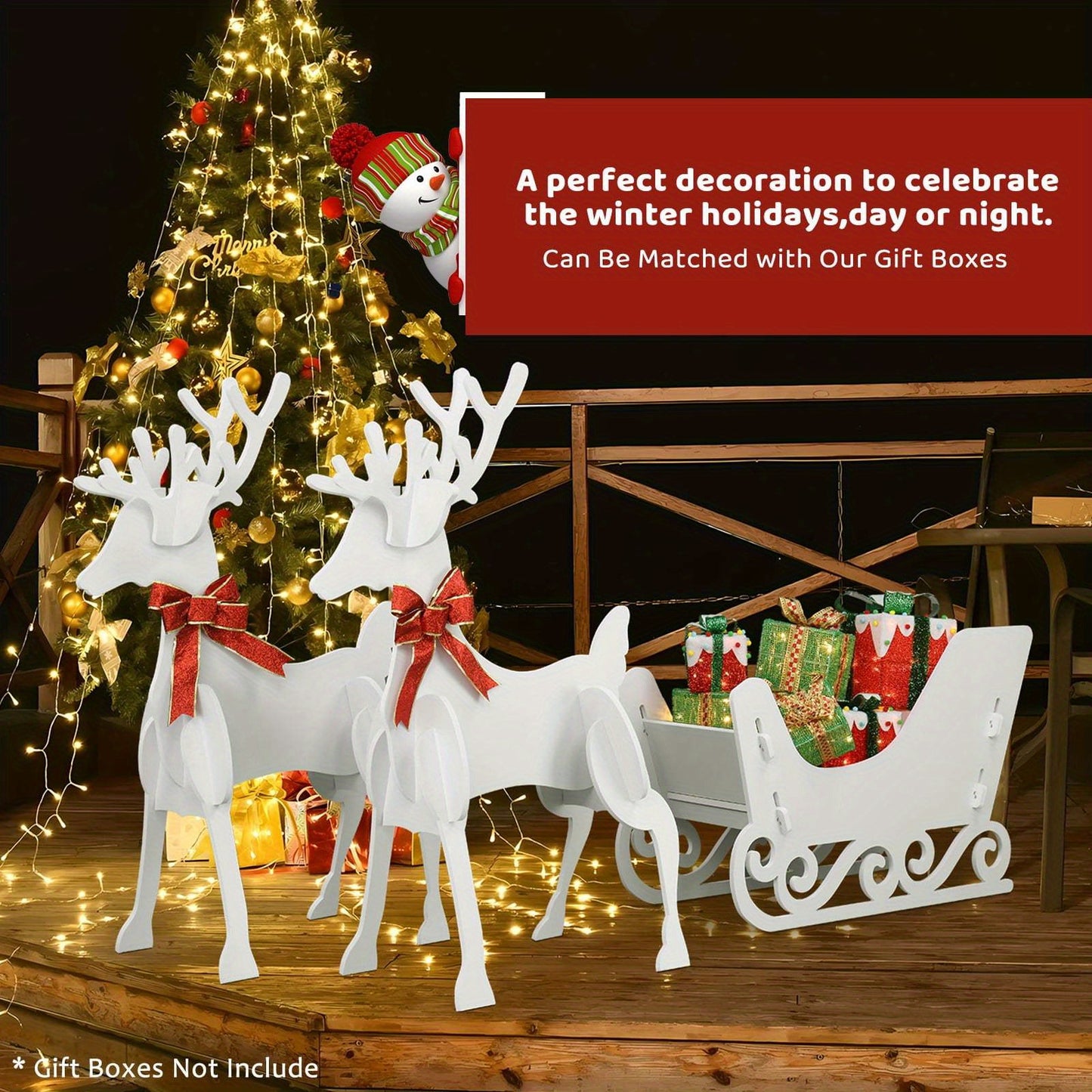 3 PCS Festive Outdoor Reindeer Sleigh Christmas Decorations for Holiday Season