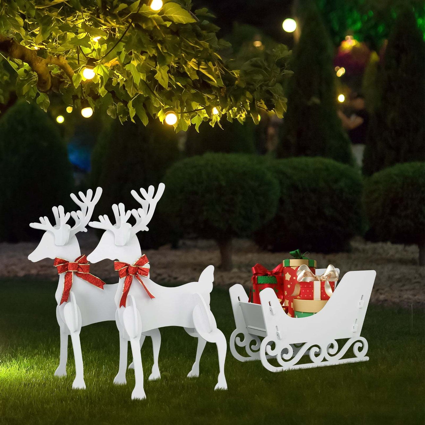 3 PCS Festive Outdoor Reindeer Sleigh Christmas Decorations for Holiday Season