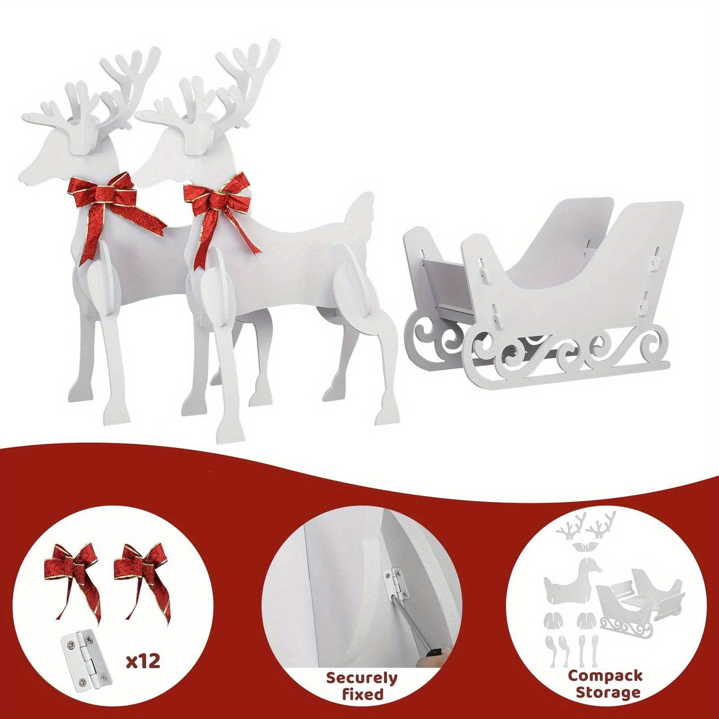 3 PCS Festive Outdoor Reindeer Sleigh Christmas Decorations for Holiday Season