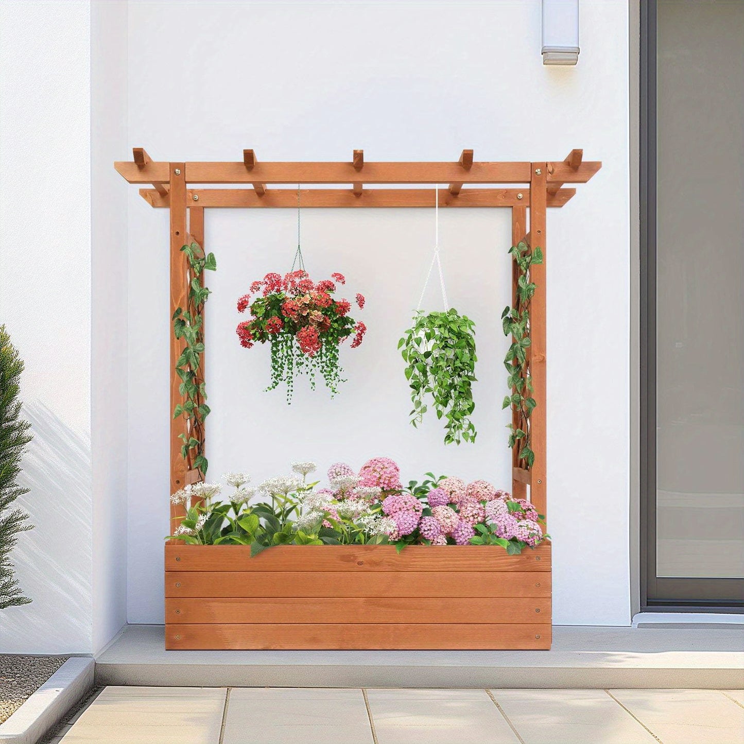 Outdoor Wooden Planter Box Hanging Planter & Climbing Plants for Patio Garden