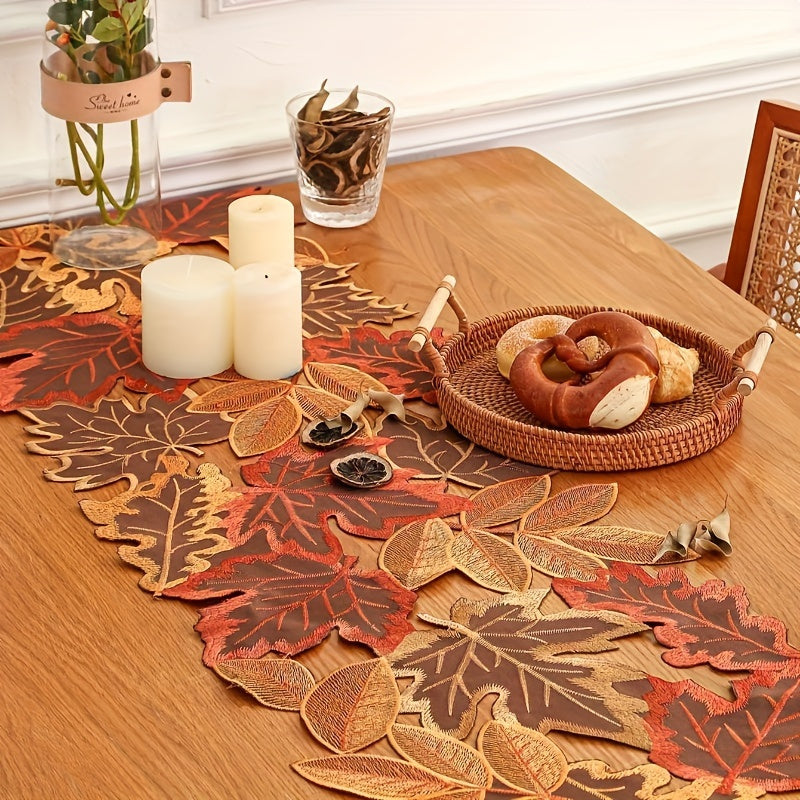 Autumn Maple Leaf Table Runner - Non-Woven Polyester, Perfect for Thanksgiving & Fall Decor, Rectangular