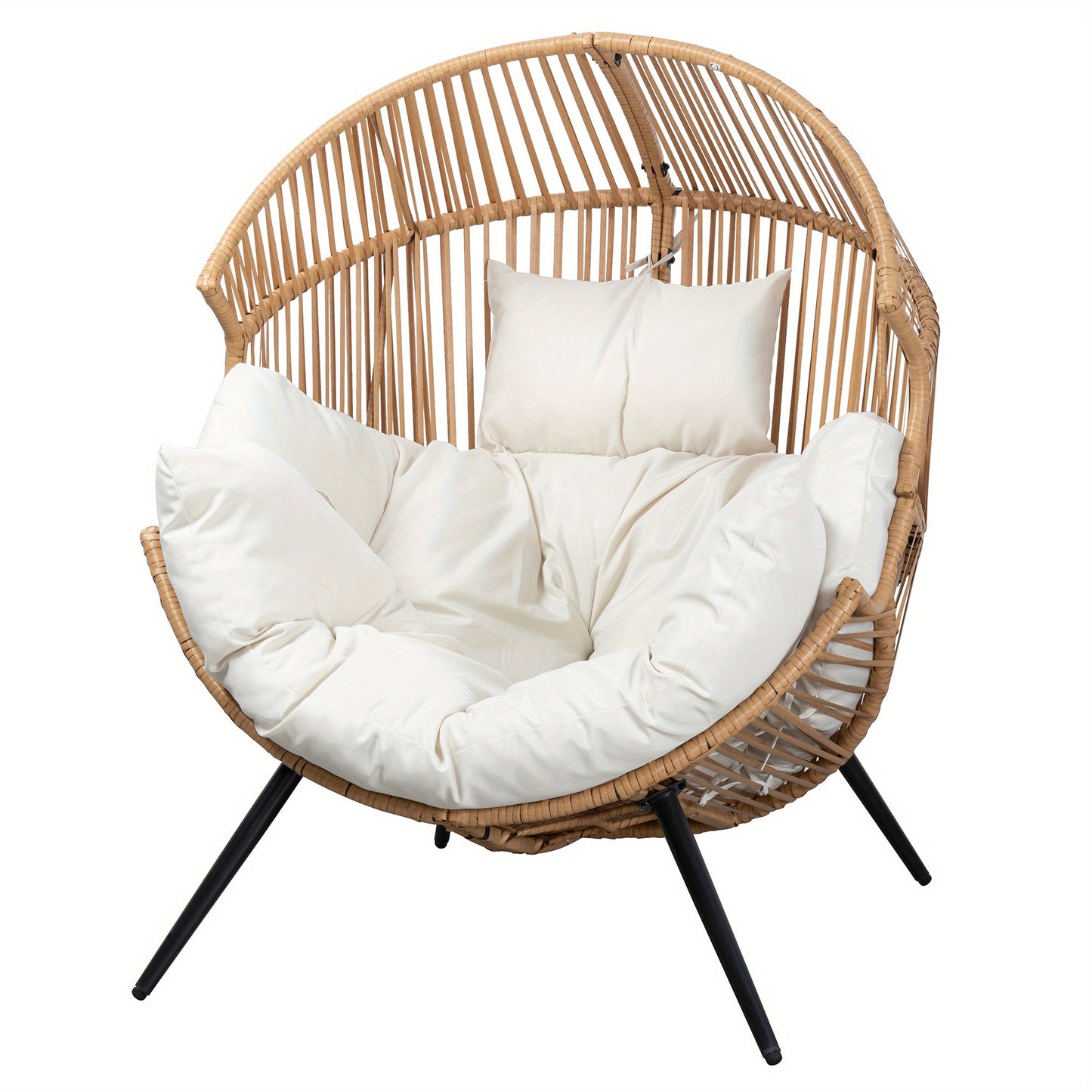 Wicker Rocking Egg Chair, Outdoor Patio Rocking Chair with Thick Cushion, Capacity, Anti-Slip, All-Weather Resilient Egg Lounger Chair for Indoor & Outdoor