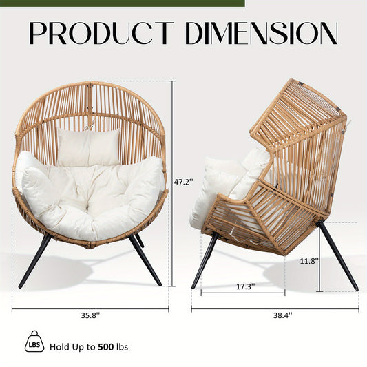 Wicker Rocking Egg Chair, Outdoor Patio Rocking Chair with Thick Cushion, Capacity, Anti-Slip, All-Weather Resilient Egg Lounger Chair for Indoor & Outdoor