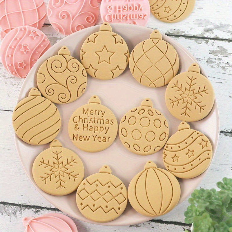 10-Piece Set Christmas Ball Cookie Cutters, Plastic Baking Molds for Sugar Cookies, Home Kitchen Decor, Holiday Baking Tools