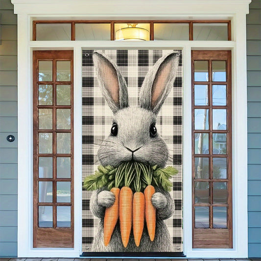 Easter Bunny & Carrot Door Cover - Easy Hang, Reusable Polyester Porch Banner for Indoor/Outdoor Decor, Perfect for Holiday Parties