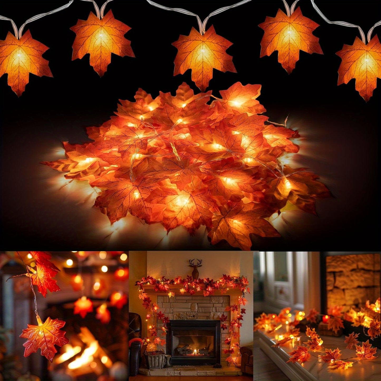 4 Pieces Maple Leaf String Lights, Total Length 40 Feet 80 LED Lighted Decorations, Thanksgiving Indoor Fall Harvest Decorations, Fall Decorations For Home Mantels And Stairs, Batteries Not Included