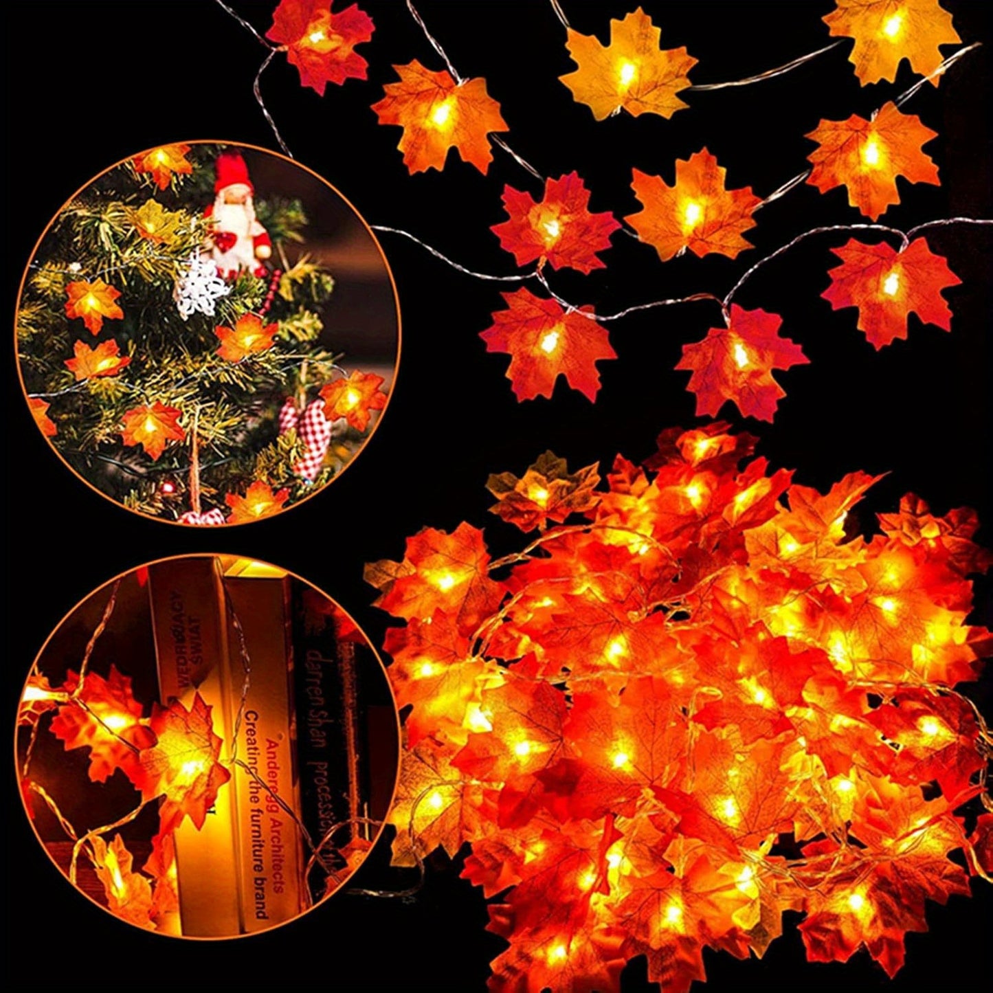 4 Pieces Maple Leaf String Lights, Total Length 40 Feet 80 LED Lighted Decorations, Thanksgiving Indoor Fall Harvest Decorations, Fall Decorations For Home Mantels And Stairs, Batteries Not Included