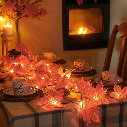 4 Pieces Maple Leaf String Lights, Total Length 40 Feet 80 LED Lighted Decorations, Thanksgiving Indoor Fall Harvest Decorations, Fall Decorations For Home Mantels And Stairs, Batteries Not Included