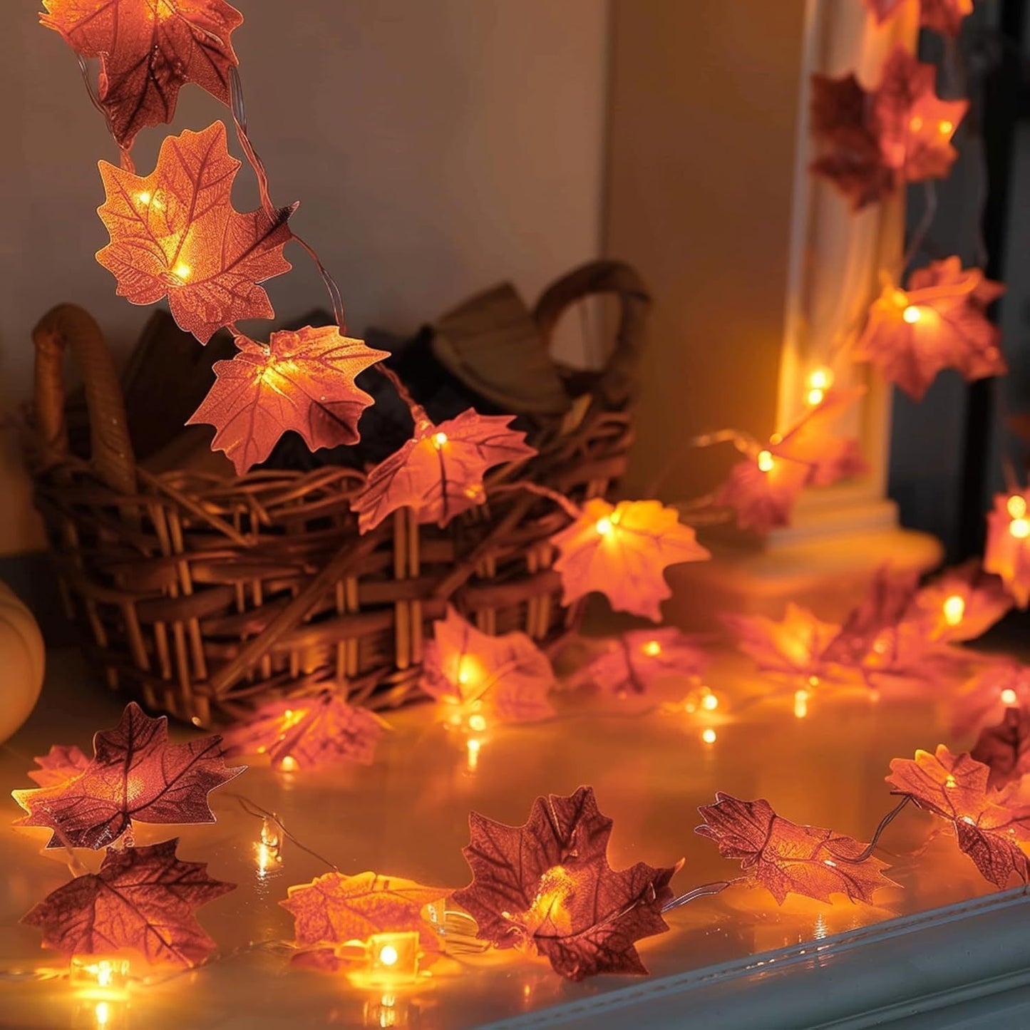 4 Pieces Maple Leaf String Lights, Total Length 40 Feet 80 LED Lighted Decorations, Thanksgiving Indoor Fall Harvest Decorations, Fall Decorations For Home Mantels And Stairs, Batteries Not Included