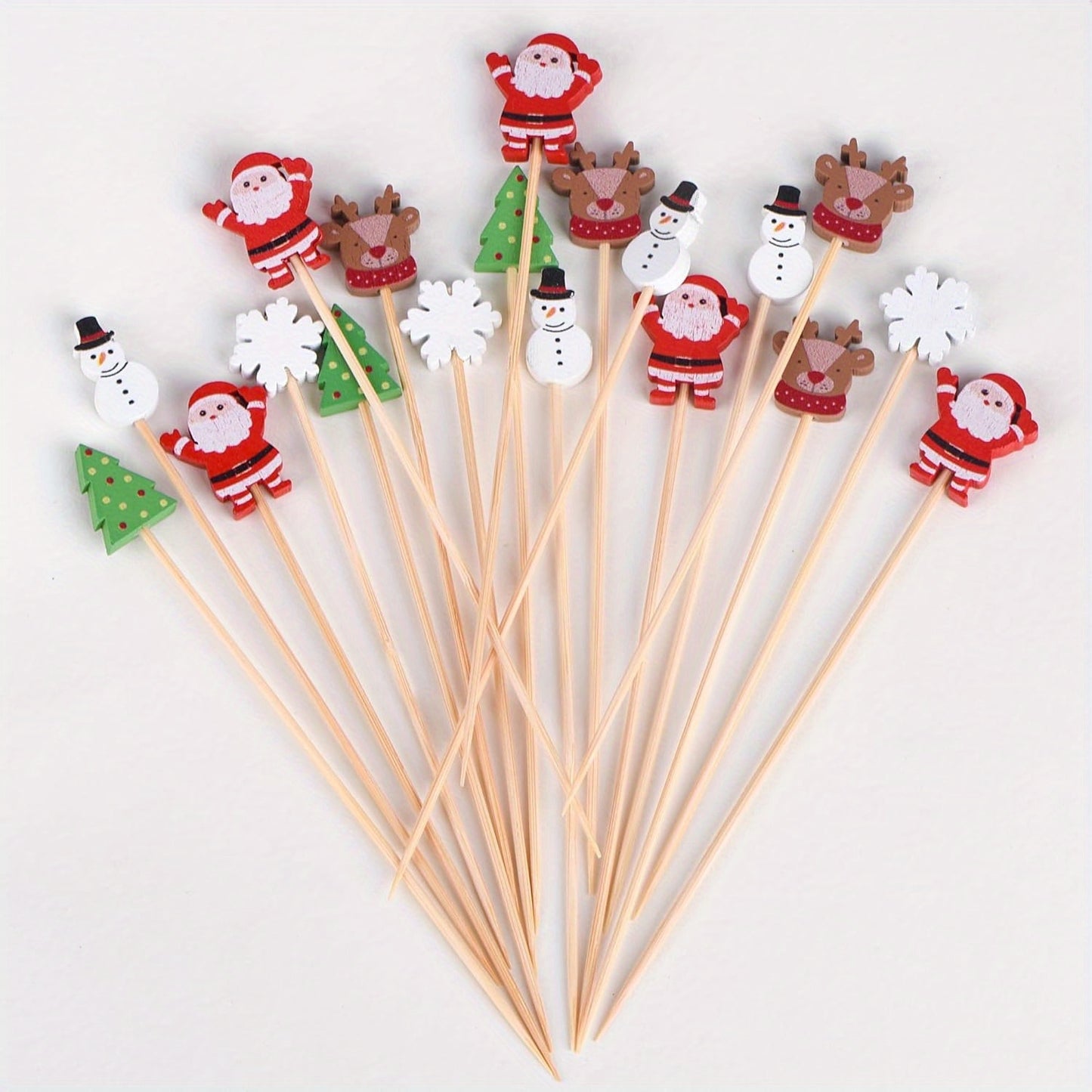 100 Pack Christmas Themed Bamboo Toothpicks, 4.7 Inch Natural Wooden Cocktail Sticks for Appetizers, Cake Dessert, Fruit, Party Decorations, Kitchen & Bar Accessories