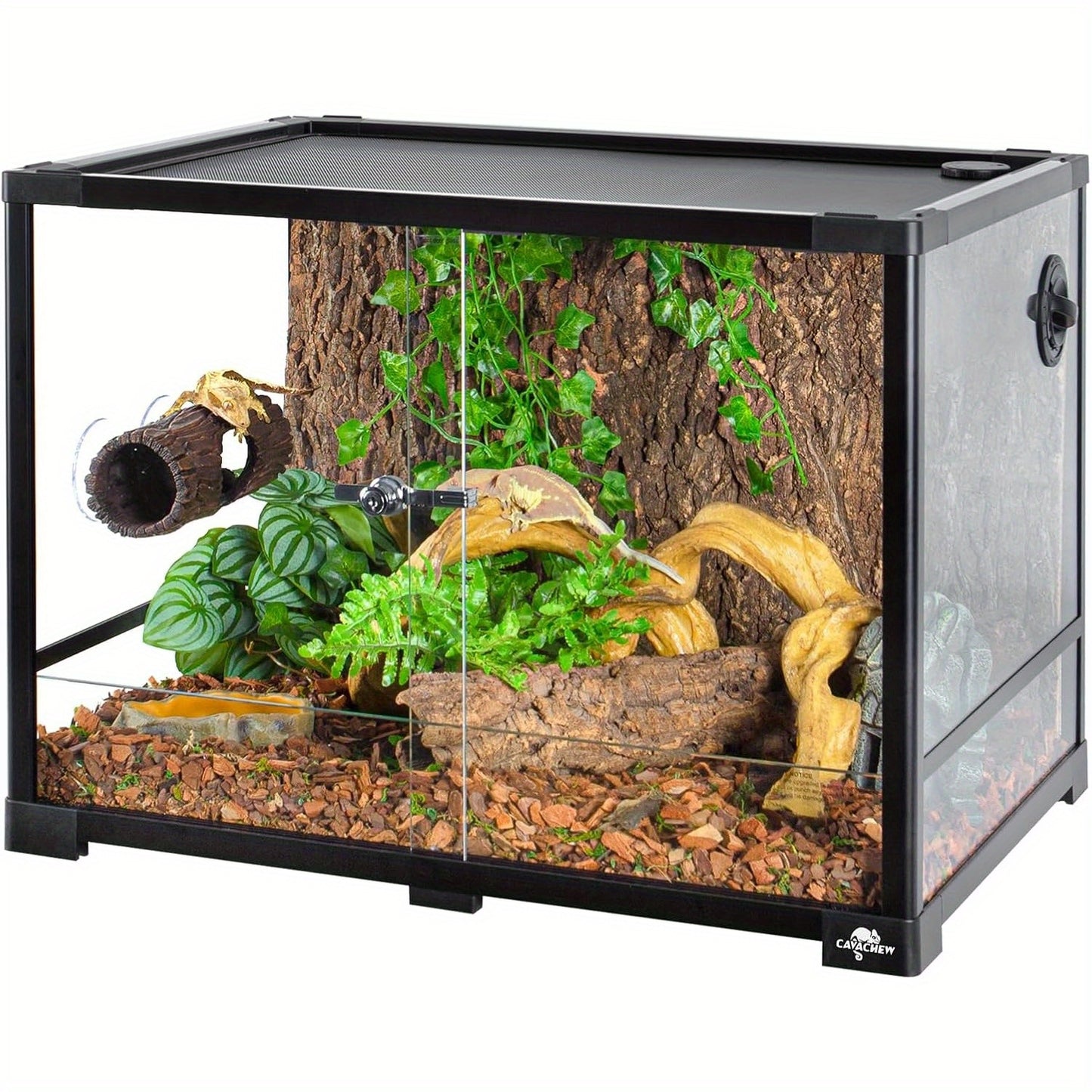 Reptile Hideout, Resin Hollow Log Hideout with 2pcs Powerful Suction Cup, Reptile Tank Accessories Climbing Toys Terrarium Hideaway Caves Decor for Gecko, Lizard, Snakes, Hermit Crabs, Forgs