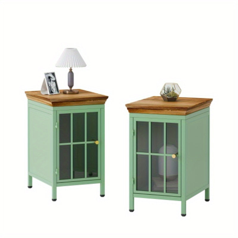 2-Piece Green Nightstand/ Bedside Table. Storage Cabinet. Solid Tabletop. For Bedroom & Living Room. Sofa Side Coffee Table. Stylish & Functional.