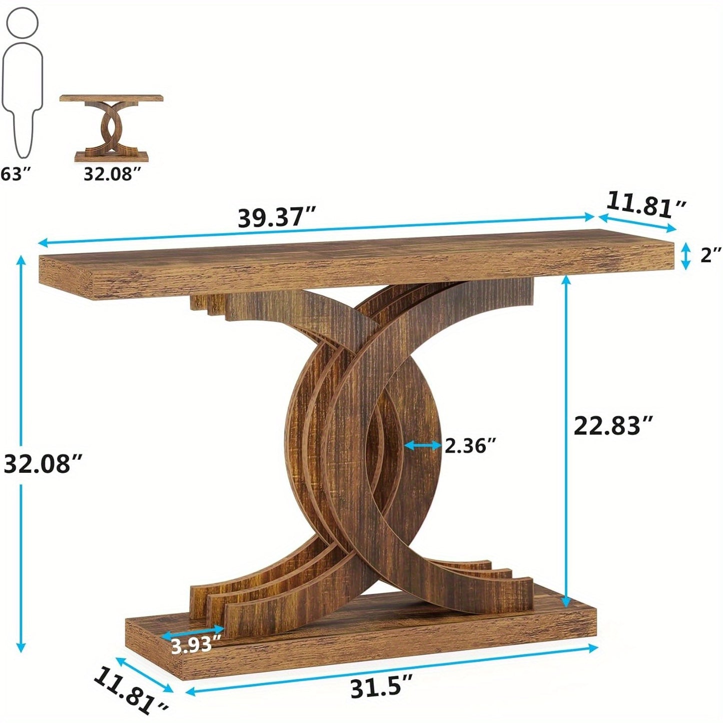 Console Tables for Entryway, Modern Farmhouse 39-inch Entryway Table with Geometric Base, Wooden & Metal Hallway Table/ Narrow Sofa Table/ Accent Table for Entrance, Reception Room (Brown)