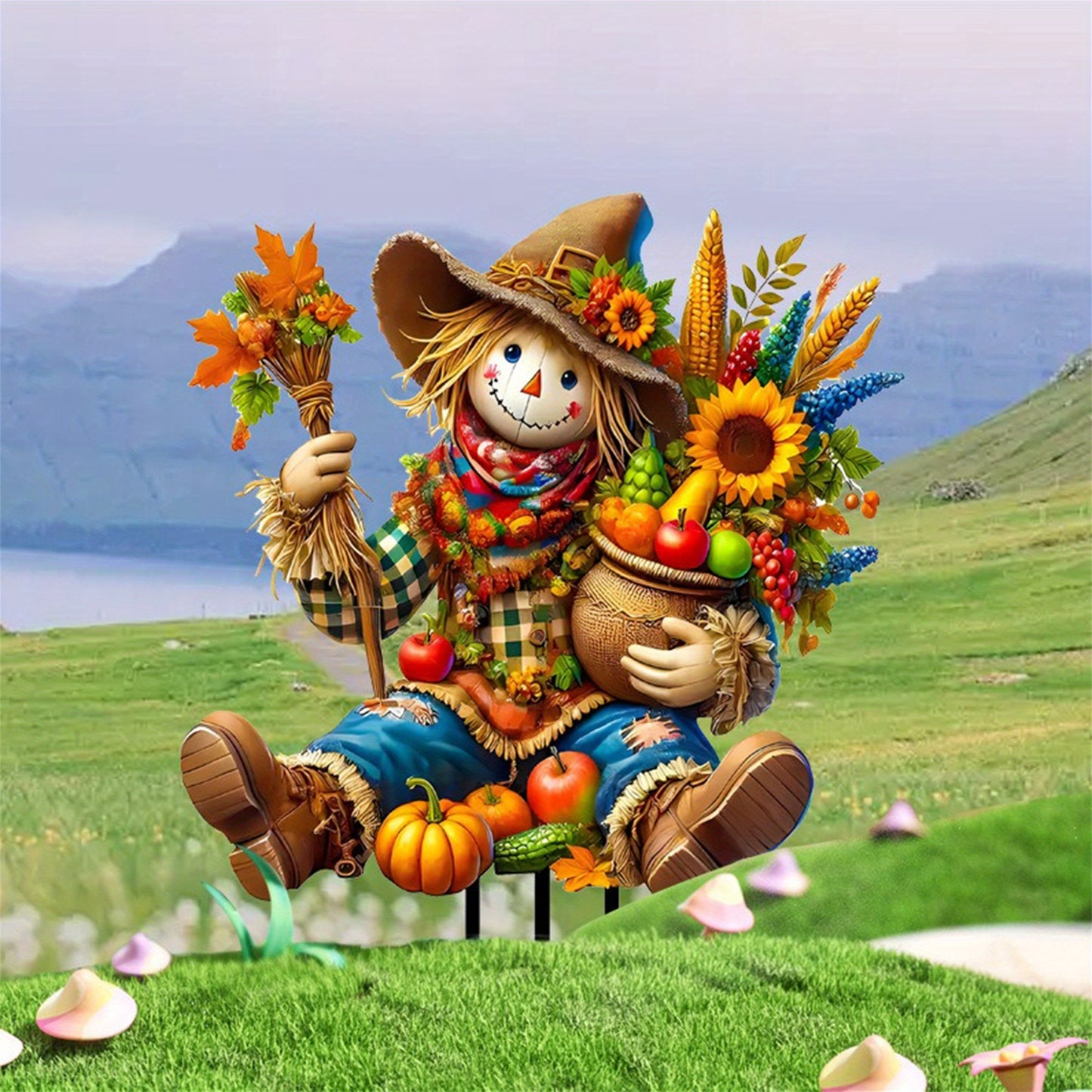 Thanksgiving Fall Garden Stakes Harvest Scarecrow Yard Signs Plant Pot Sticks for Outside Patio Lawn Outdoor Decorations