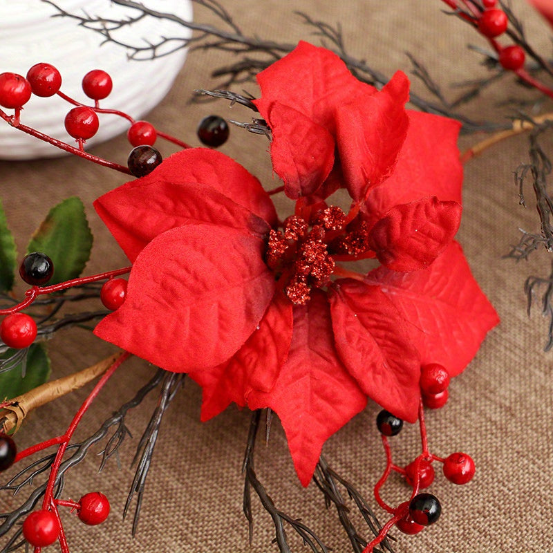 5 Ft Christmas Garland with Light, Artificial Poinsettia Garland with Red Berries and Pine Cone Garland for Winter Christmas Fireplace Holiday Party Decorations