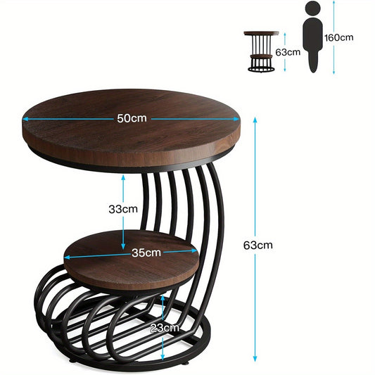 Small Bedside Table Accent Table with Arc-Shaped Frame, Round End Side Table: 2 Tiers Side Table, Vintage End Table for Office, Living Room