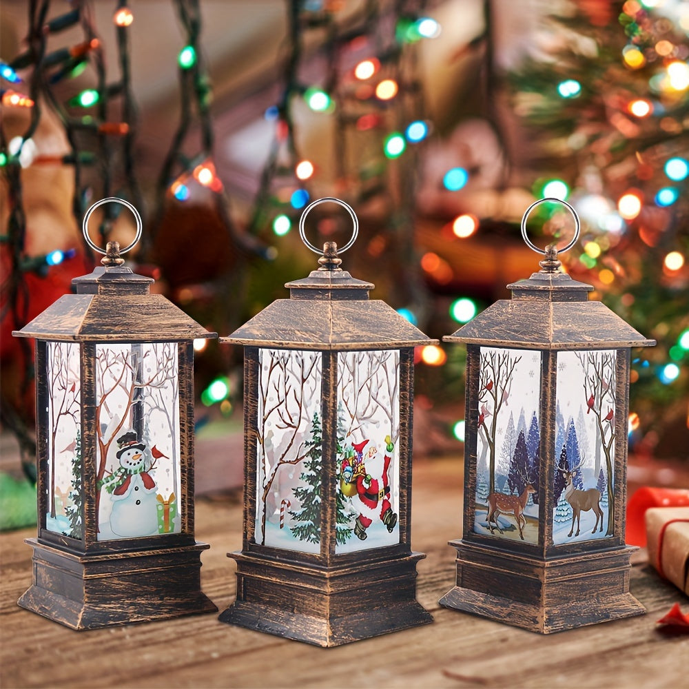 5pcs Whimsical Christmas Lantern Candlestick Nightlight Set - Old Man Snowman Decoration, Table Centerpiece, Festive Holiday Decor, Warm Ambient Lighting, Indoor Winter Wonderland Scene Creator