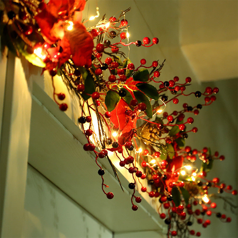 5 Ft Christmas Garland with Light, Artificial Poinsettia Garland with Red Berries and Pine Cone Garland for Winter Christmas Fireplace Holiday Party Decorations