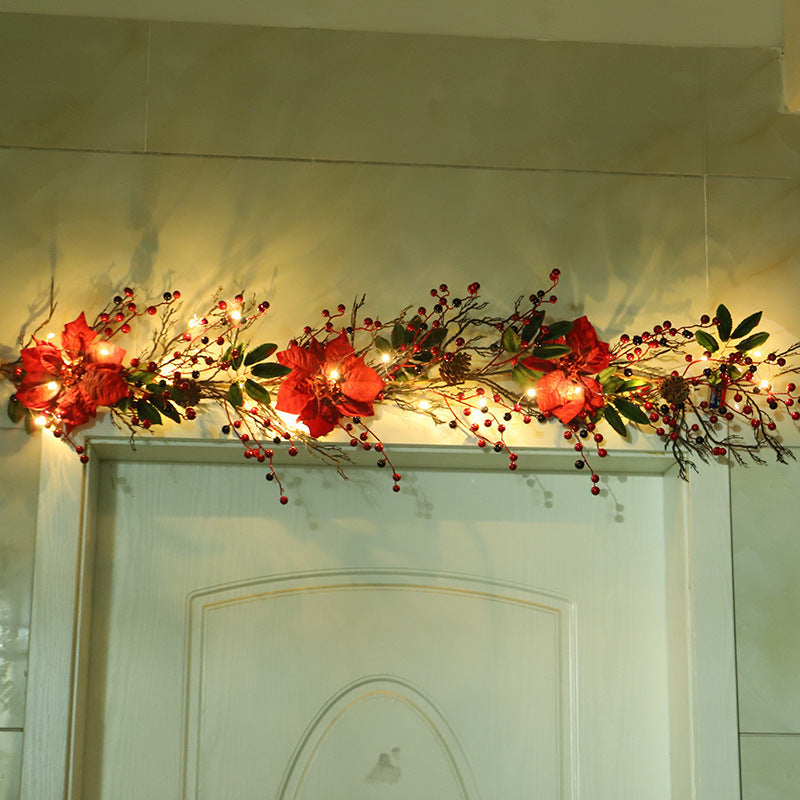 5 Ft Christmas Garland with Light, Artificial Poinsettia Garland with Red Berries and Pine Cone Garland for Winter Christmas Fireplace Holiday Party Decorations