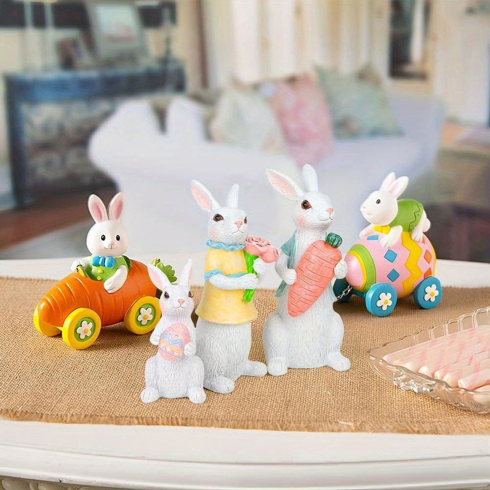 Mrlikale 3 Pack Easter Rabbit Statues, Holiday Bunny Figurines Set for Party Indoor, Easter Home Decor (White)