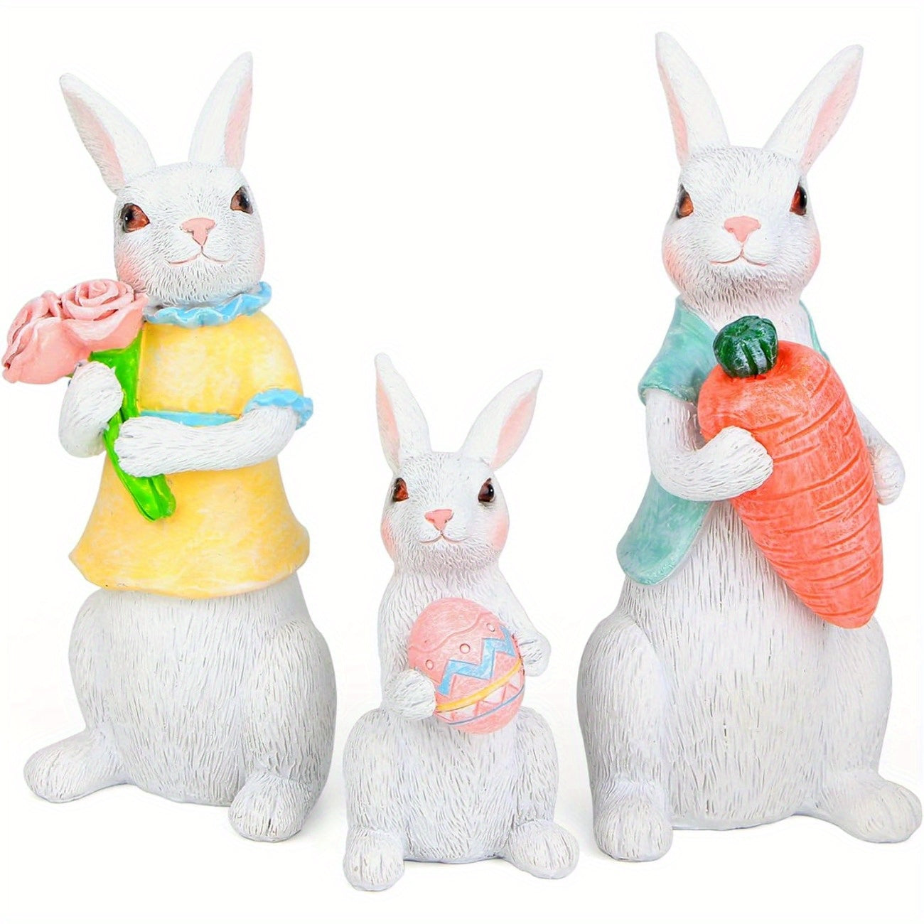 Mrlikale 3 Pack Easter Rabbit Statues, Holiday Bunny Figurines Set for Party Indoor, Easter Home Decor (White)