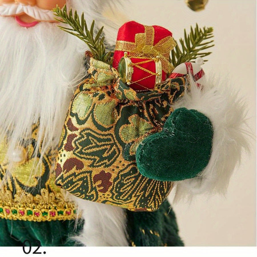 Exquisite Santa Claus ornament Christmas standing posture green/gold doll, can be used as a home accessory or a shopping mall window decoration doll