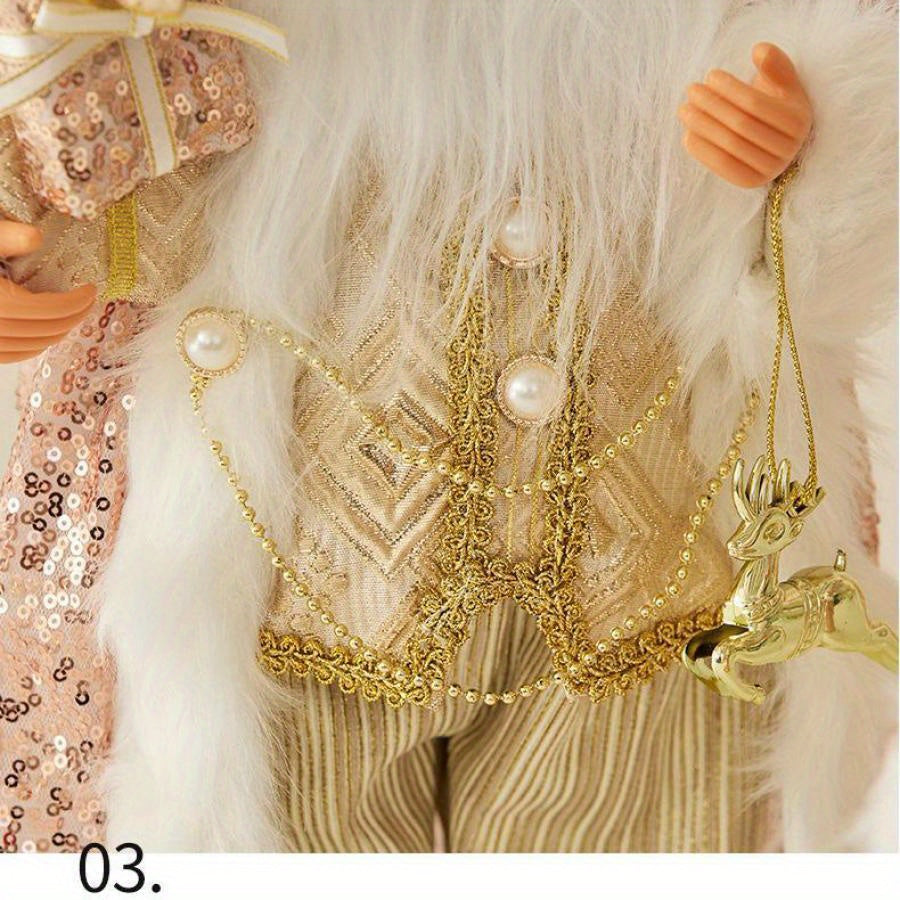 Exquisite Santa Claus ornament Christmas standing posture green/gold doll, can be used as a home accessory or a shopping mall window decoration doll