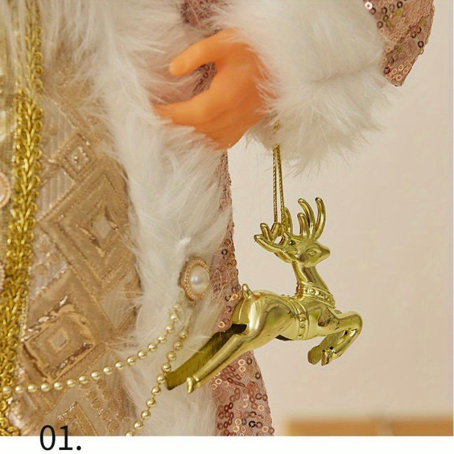 Exquisite Santa Claus ornament Christmas standing posture green/gold doll, can be used as a home accessory or a shopping mall window decoration doll