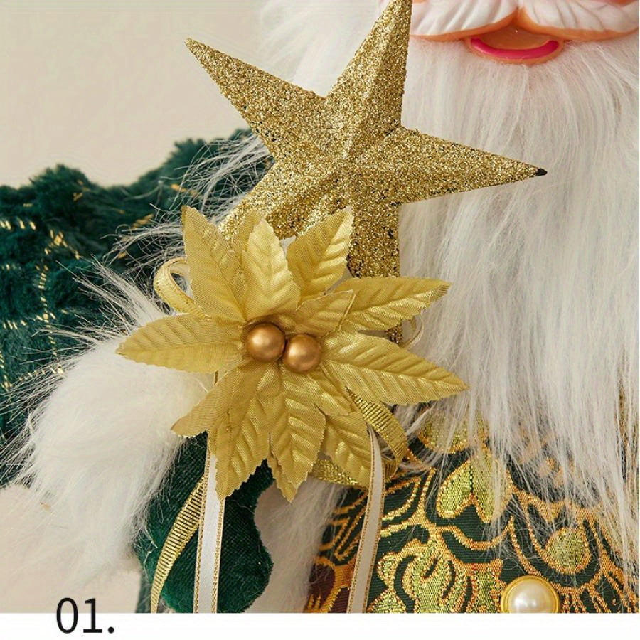 Exquisite Santa Claus ornament Christmas standing posture green/gold doll, can be used as a home accessory or a shopping mall window decoration doll