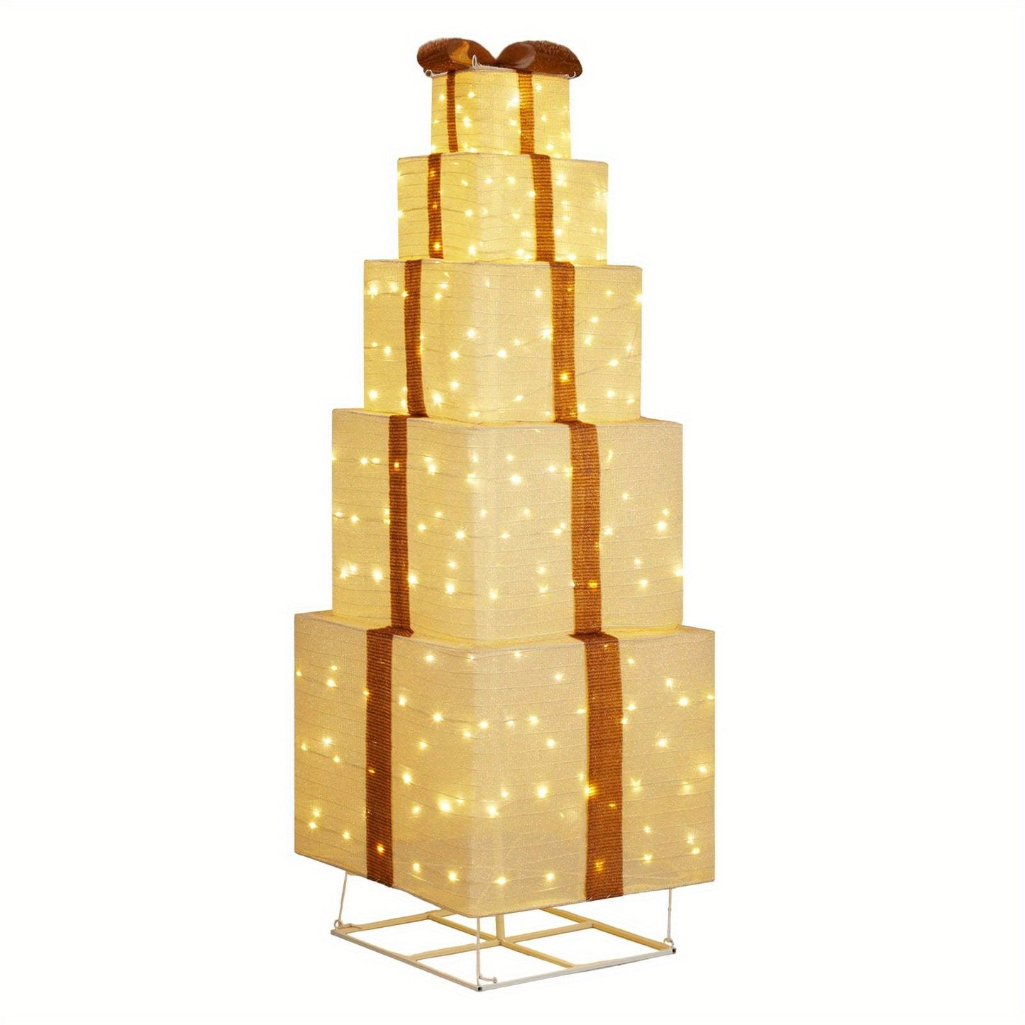 6FT Lighted Gift Boxes Christmas Decorations Gift Boxes Pop-Up Design, Golden