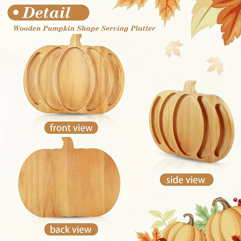 Rustic Wooden Pumpkin-Shaped Serving Tray - Ideal for Displaying Snacks, Fresh Fruits, and Cheese - Perfect for Thanksgiving, Halloween, and Fall Decorations with Its Distressed Finish and Natural Wood Grain