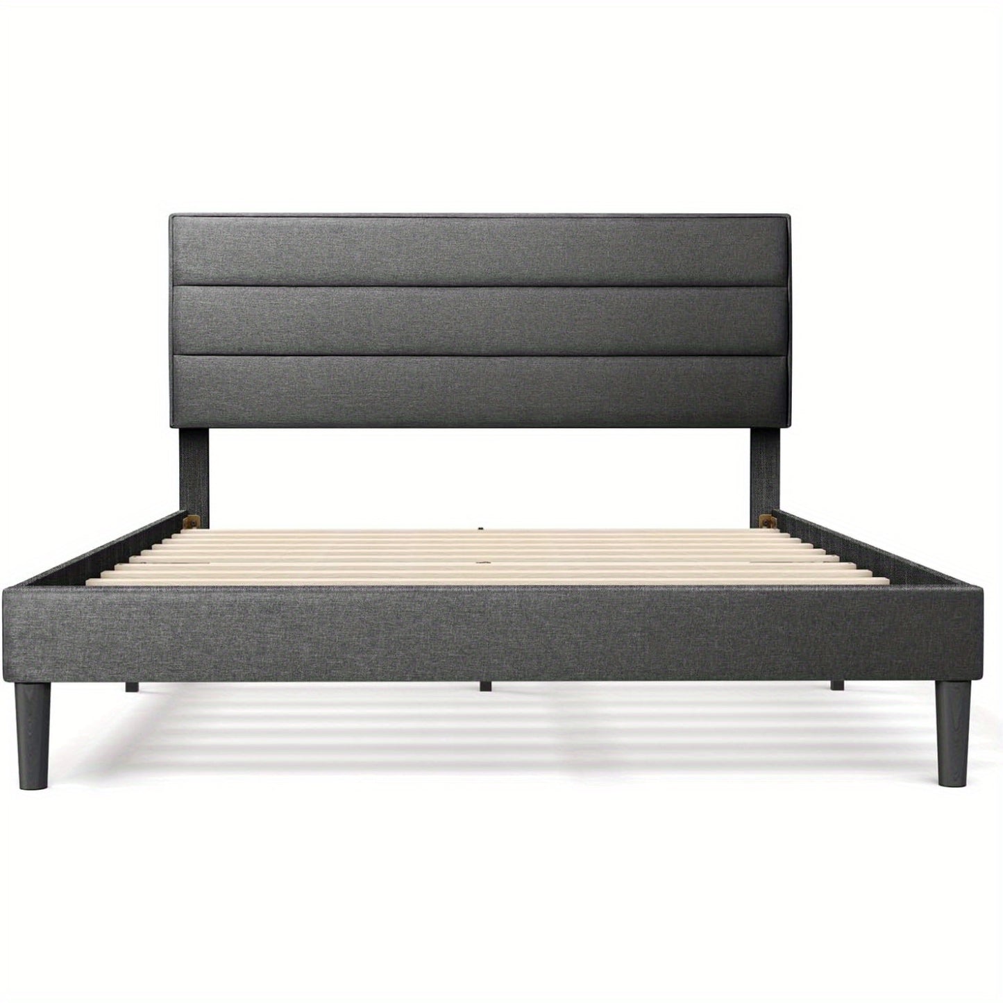 Queen Size Grey Color Modern Low Profile Upholstered Bed Frame with Tufted Headboard