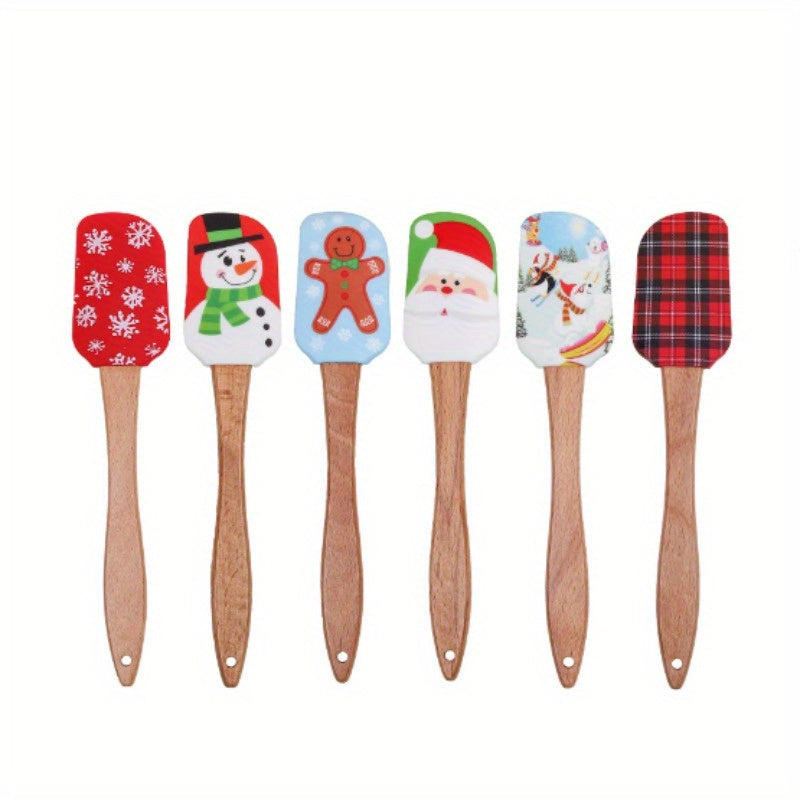 8 Piece Set Festive Christmas Silicone Spatula Set with Wooden Handle - Perfect for Baking, Cooking, and Cake Decorating - Bakery Supplies & Accessories - Kitchen Supplies & Accessories