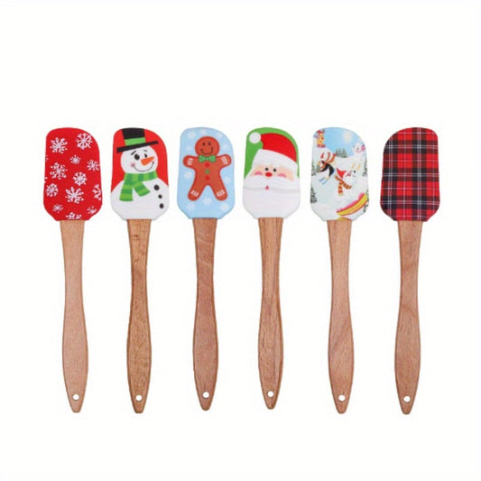 8 Piece Set Festive Christmas Silicone Spatula Set with Wooden Handle - Perfect for Baking, Cooking, and Cake Decorating - Bakery Supplies & Accessories - Kitchen Supplies & Accessories