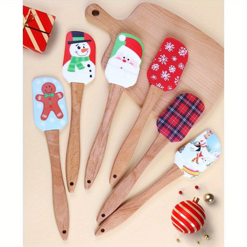 8 Piece Set Festive Christmas Silicone Spatula Set with Wooden Handle - Perfect for Baking, Cooking, and Cake Decorating - Bakery Supplies & Accessories - Kitchen Supplies & Accessories