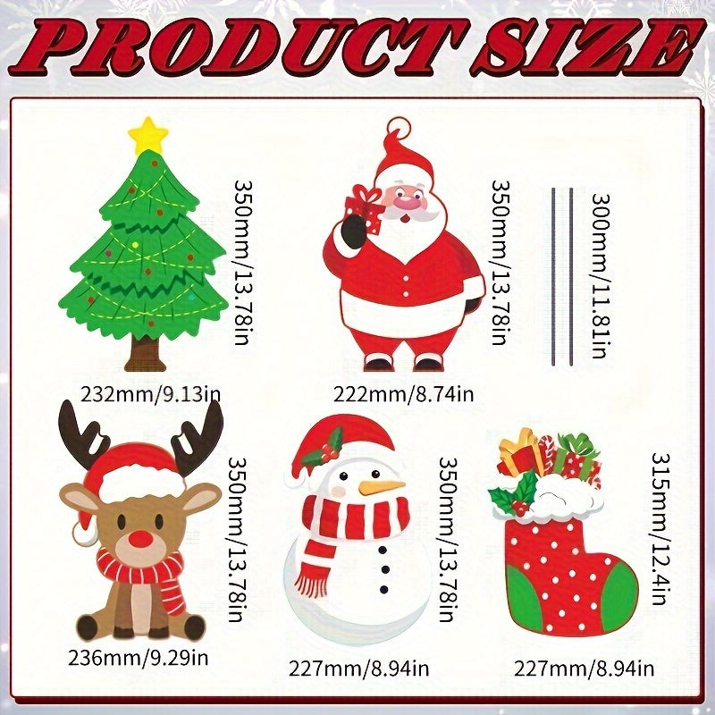 5pcs Christmas Yard Decor Set - Large Outdoor Signs with Joy, Reindeer & Gnomes - Durable Plastic Stake Design for Garden, Lawn & Holiday Party, Christmas Decor