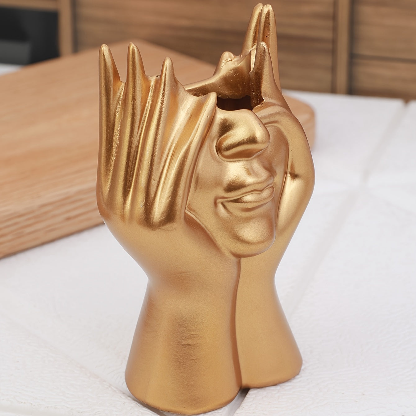 1pc Unique Resin Face-Holding Hand Gesture Pen Holder - Artistic Desk Organizer for Office and Home Decor - Functional Decoration for Workspace and Living Room